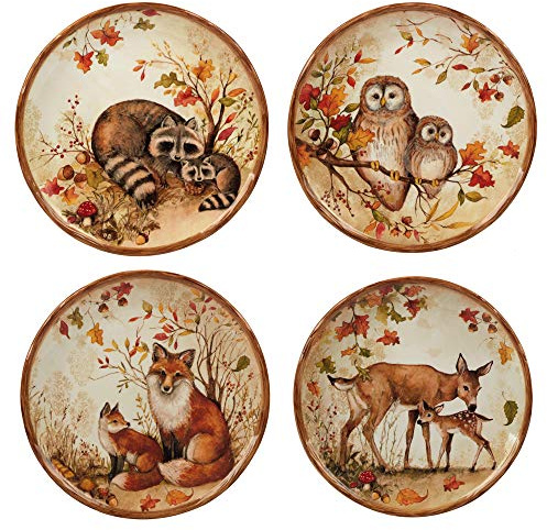 Certified International Pine Forest 8.5 Salad/Dessert Plates, Medium, Assorted, Set of 4