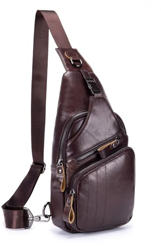 WeeDee Bandoleras Hombre Pequeña Piel Mochila de Cuero Autentico Bolsos de Hombre y Pecho Bolso Bandolera Resistentes al Agua Para Escolare Ciclismo Senderismo