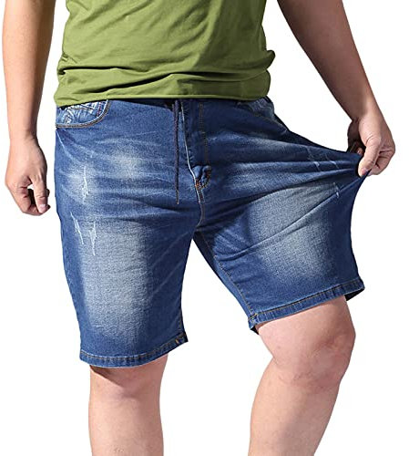 Masrin Herren Jeans Shorts Sommer Lässige Jeanshose mit elastischer Taille, Kordelzug und Taschen Plus Size Cargohose(XL,Blau)