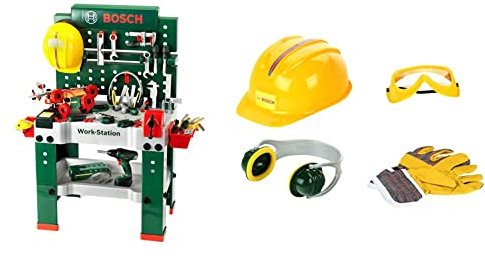 Theo Klein 8485 Bosch Werkbank Nr. 1 | 150-teilig | Inkl. Werkzeuge und Zubehör | Akkuschrauber mit Licht & Sound | Spielzeug für Kinder ab 3 Jahren & 8537 Bosch Zubehör-Set, ab 3 Jahren