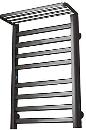 WPHH Scaldasalviette Elettrico con Funzione Timer/Temperatura, Portasciugamani in Lega di Alluminio per Bagno, Termoarredo Riscaldato A Parete con Ripiano Superiore, 720X450x220mm,Nero,Plug in
