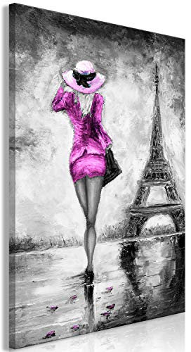 murando - Tableau Acoustique 60x90 cm 1 Partie - Décoration Murale Anti-Bruit Isolation Phonique Bureau Chambre Panneau Insonorisant Impression sur Toile - Femme Tour Eiffel Rose h-C-0115-b-d