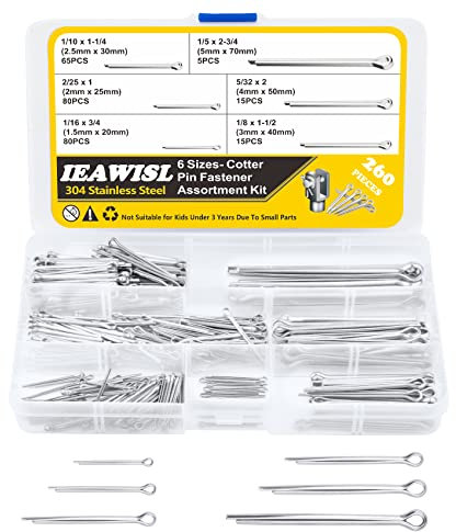 260 Stück Splinte Sortiment, Edelstahl Splinte Set mit Sortimentskasten, Sicherungssplinte Set, Federstecker Set in 6 verschiedenen Größen für Autos Wohnmobile Gartengeräte