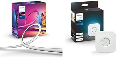 Philips Hue - Tira de led inteligente, Hue Play Gradient, Luz blanca y de colores, 65 Pulgadas & Centro de control Sistema Hue Hue Bridge, controla hasta 50 dispositivos