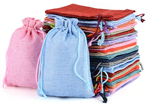 MAOOY 25 stycken jutepåsar, 13 x 18 cm, jutepåsar med dragsko, liten jutepåse, jutepåse, adventskalender, påse för smycken, förvaring, bröllop, fest, jul, gör-det-själv, present (slumpmässig färg)
