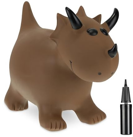 Relaxdays Hüpftier Dino, inklusive Luftpumpe, Triceratops, bis 50 kg, BPA frei, Hüpfspielzeug, Kinder, Hüpfdino, braun