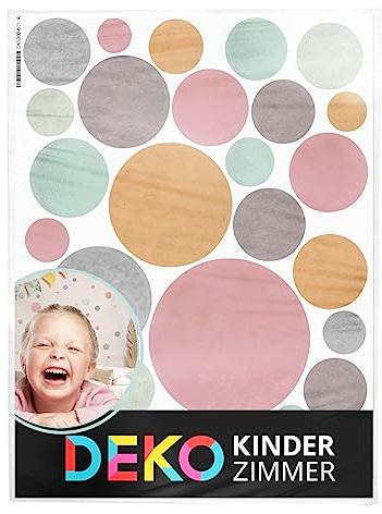 DEKO KINDERZIMMER Wandtattoo Klebepunkte für Kinderzimmer 120 Stück Wandsticker Dots Kreise Punkte in Rosa Mint Grau Set Wandaufkleber selbstklebend DK1000A-06