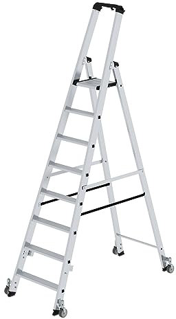 PROREGAL Stufen-Stehleiter | einseitig begehbar | mit Rollen | 8 Stufen | Leiter, Teleskopleiter, Trittleiter, Bockleiter, Sprossen-Doppelleiter