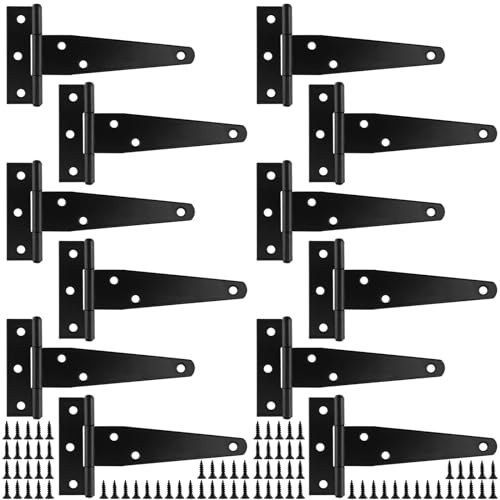 YUENPUN 12 PCS Heavy Dut T Hinges, 4 Inch T Gate Hinges with Screws, Metal Shed Door Hinge, Garden Gate Hinge for Garden Fence, Window, Shed Door