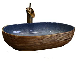 Bathroom Vanity Bathroom Vessel Sink Oval Ceramic Washbasin Vintage Art Countertop Basin Bathroom Utensils Sink with Faucet Bathroom Accessories
