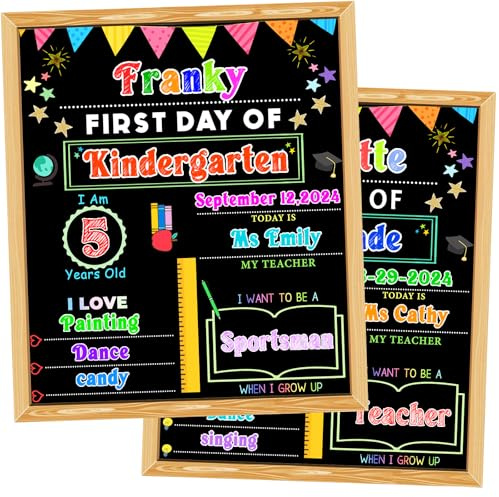 First Day and Last Day of School Chalkboard Sign with Solid Wooden Framed,11x14 Inch Reusable Wooden 1st Day of Preschool/Kindergarten Photo Props, Double Sided Back to School Sign for Kids/Girls/Boy