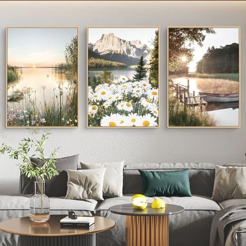 Viusneun 3-teiliges Premium Poster Set, Natur Blumen Bilder Wanddekoration Leinwand Kunstposter, Stilvolle Kunstdrucke für Wohnzimmer Deko, Ohne Rahmen Poster Set (50x70cm)