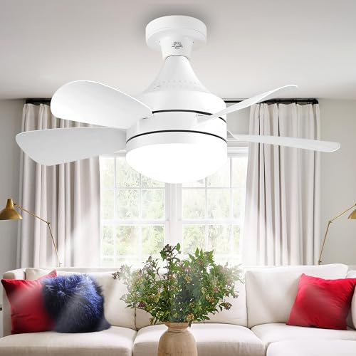 Petit Ventilateur De Plafond Blanc 45cm Avec Lumière Et Télécommande, Ventilateur De Plafond Led Inflammable, Ventilateur De Plafond Avec 5 Pales, Dc Silencieux, 3 Vitesses Pour La Chambre À Coucher