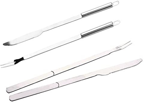 KONTONTY 2 Sätze Grillgabel Und Schneidwerkzeug Aus Edelstahl Outdoor-grillwerkzeug Mit Gabel Und Messer Langlebig Und Wiederverwendbar Spülmaschinenfest Praktisch Für Grillen