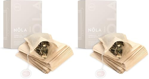 NOLA Einweg Teebeutel für losen Tee (100 Stück) - biologisch abbaubar & recyclebar - mit Kordelzug - 9,5 x 8 cm - auch für Teekannen geeignet (Packung mit 2)