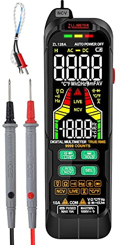 Kompaktes Leichtes Digitalmultimeter mit Großem Farbdisplay für Elektrische Tests Kfz-Reparaturen ZL128B Datenspeicherung NCV-Spannungsstifterkennung Temperaturmessung Auto-Manuell-Modus