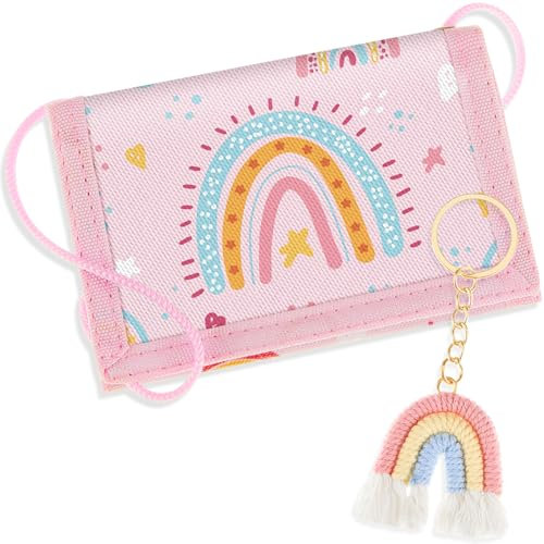 Hestya Kinder Brustbeutel - Dreifach Gefaltete Geldbörse mit Schlüsselanhänger, Portemonnaie zum Umhängen Schultüte Füllung Geschenk für Jungen & Mädchen (Regenbogen)