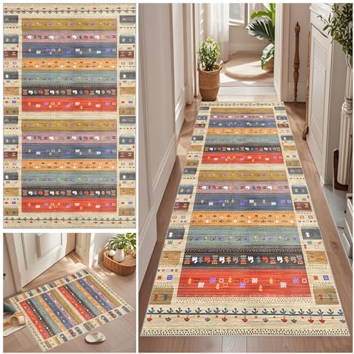 Teppich Läufer Flur Lang 50 x 250 cm Rutschfest Küche Teppich Waschbar Korridor Teppich Flurläufer Lang Korridor Teppich Läufer Flur Vintage Teppich für Wohnzimmer Küche Schlafzimmer Meterware