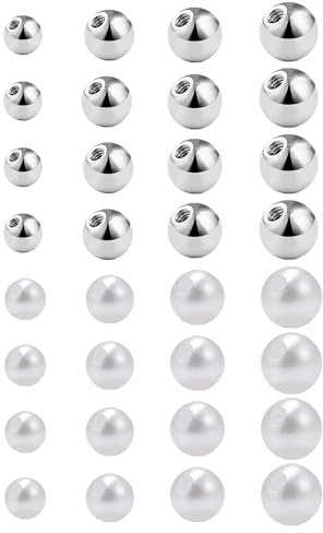Gojewen 32pcs palle di piercing in acciaio inox 16G argento sostituzione vite perla palle 3/4/5/6mm per labbro naso elica lingua pancia Piercing gioielli