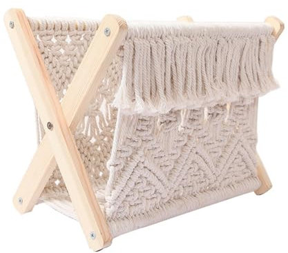 Revistero – Soporte para revistas de macramé tejido bohemio | Revistero de macramé | Cesta para revistas | Soporte de almacenamiento bohemio para libros y hogar