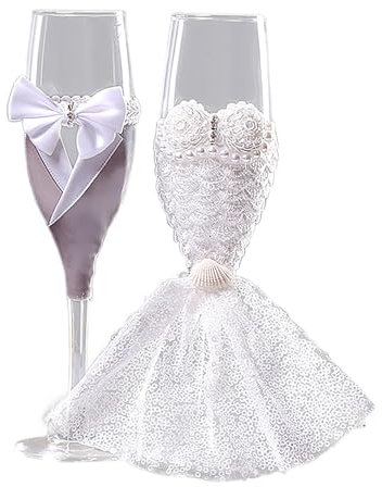 Liuyoyo Lot de 2 Verres à Champagne de Mariage, Flûtes à Champagne pour les Mariés, Verres à Vin de Mariage Transparents, Verres à Grillage élégants pour Couple, Verres de Jour (A)