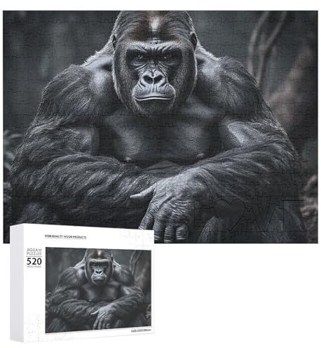Gorilla on the Ground Holzpuzzle für Erwachsene, 520 Teile, schwierige, herausfordernde Puzzles, einzigartige Denksport-Puzzle, einzigartige Form, fortschrittliche Puzzle, tolle Geschenkidee