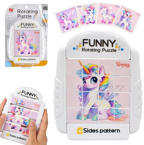 Drehbares 3D Puzzle,16 Teile 3D Puzzle Kinder Geduldspiele Schiebepuzzle Knobelspiele Einhorn Puzzle für Kinder für 3 4 5 6 Jahre Jungen Mädchen Kleine Geschenke für Kinder