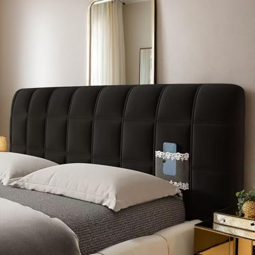 DOSYCOVUR Dehnbarer Velours Kopfteilbezug Waschbar Staubdicht Für King Size Doppelbett Einzelbett Vollständiger Schutzbezug Gepolstertes Kopfteil Für Holz Kopfteil,Schwarz,200cm