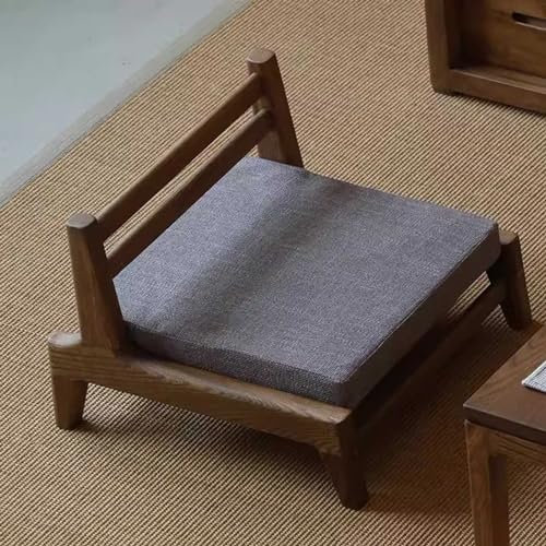 HHTTXXYY Niedriger Tatami-Hocker aus massivem Holz, japanischer Bodenstuhl ohne Füße, tragbarer Lazy-Back-Stuhl mit Kissen