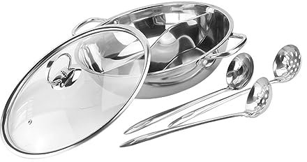 MAGICLULU Olla Caliente De Acero Inoxidable 32 Cm Doble Sabor Con Accesorio De Cuchara Resistente Al Desgaste Para Cocina Casera y Uso Familiar Juego De 4 Piezas