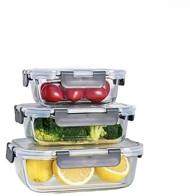 Pmssypl 3 ensembles de boîtes de conservation en verre avec couvercles transparents noirs, ensemble de boîtes de conservation de cuisine scellées et réutilisables, préparation de repas en verre