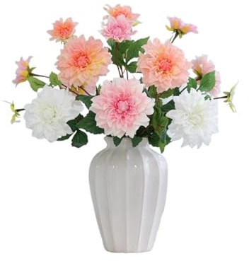 WENH Dahlia hydratant à 2 têtes, Fausses Fleurs au Toucher réaliste, décoration de Mariage, Branche de Fleurs artificielles, décoration de fête, décoration d'intérieur Florale(White)