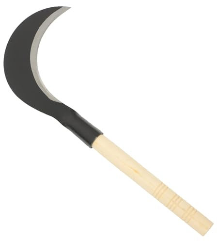 KONTONTY Guadaña De Mano Acero Al Manganeso para Jardinería, Deshierbe y Césped Mango Largo, Herramienta Agrícola Resistente, Cuchillo De Jardinería para Uso Manual