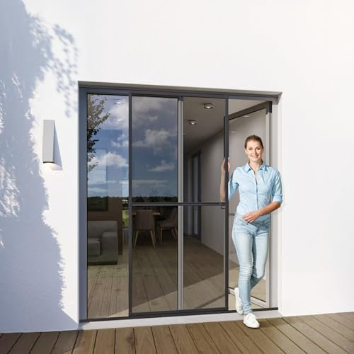 Yoursol Fliegengitter Tür anthrazit 120 x 240 cm mit Alurahmen, Insektenschutz Schiebetür, Fiberglasgewebe, Fliegengitter Balkontür mit Rahmen, Terrassentür Insektenschutz, Insektennetz Balkontür