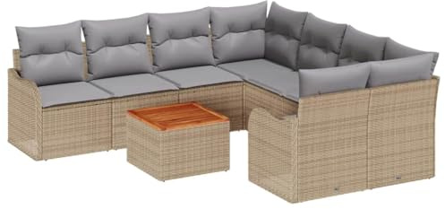 vidaXL Garten-Sofa-Set 9 pcs Beige Poly Rattan, Modernes Garten-Lounge-Set, strapazierfähiges Rattan-Sofa, leichtes Outdoor-Sessel-Möbel, UV-beständiges Patio-Design