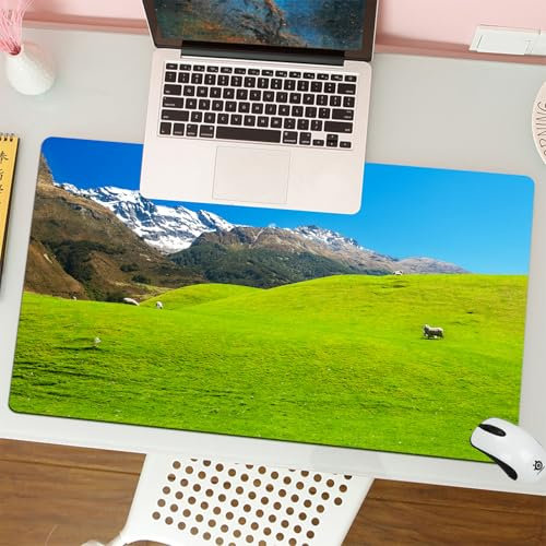 MESHIZIY Gaming Mouse Pad, ratón de Pad 75 x 40 cm,Naturaleza, colinas idílicas, montaña, Tierra, Granja, Nueva Zelanda, Picos nevados, Paisaje,sin Distancia y Mouse Impermeable, para computadora