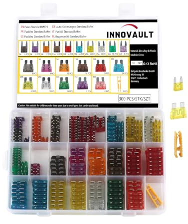 INNOVAULT 300 Stk Sicherungen kfz 2A-35A/40A Autosicherungen Set, Mini Standard Auto Sicherungen, gemischte Flachsicherungen für KFZ, PKW, LKW, Wohnmobil, Motorrad