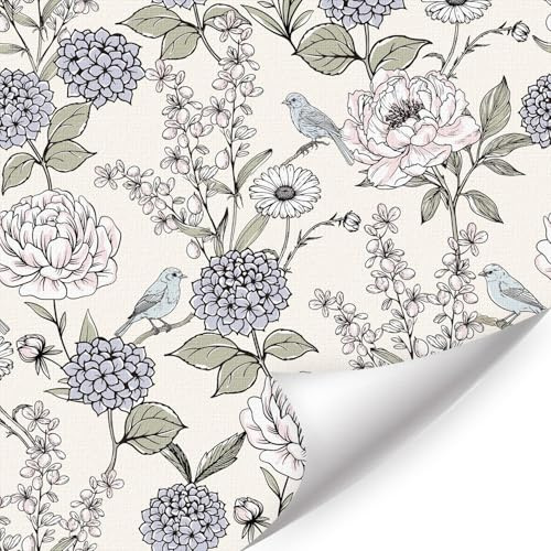 ANHUIB Boho Blumen Tapete Blumenstrauß Vintage Wandtattoo 0.4×3m Selbstklebend Beige Wildblumen Tapete Klebefolie Möbel Muster Botanische Kontaktpapier Wasserfest Bad Wohnzimmer Schlafzimmer Küche