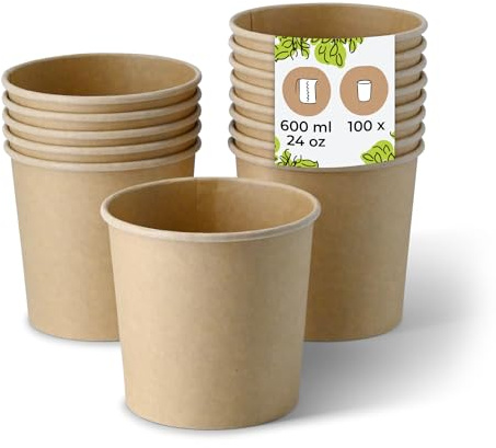 BIOZOYG Bol à soupe 100 pièce 600 ml / 24 oz, Ø 115 mm, marron - Bol carton, gobelet kraft - Recipient soupe - Coupelle aperitif, contenant soupe, assiette à soupe, pasta box