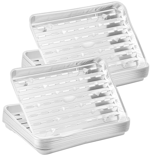 BAODBF 40 Stück Aluschalen Eckig,Grillpfanne für Weniger Fett und Schmutz,BBQ Grillschale,Wiederverwendbare Tropfschale,Aluminium BBQ für Reste,Grill,Kuchen,Obst und Gemüse,34×23×2.3cm