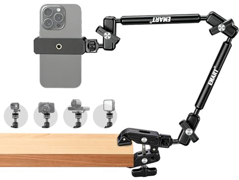 EMART 22 Magic Arm w Clamp, Overhead Camera Mount & Flexible Desktop Stand Holder,Adjustable Articulating Friction Boom Arm with Thread Adapter for Action Camera,Webcam,Monitor, Light & Microphone