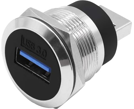 CybNemo USB 3.0 Panel Mount USB Type A Male to Female Adapter Threaded Fixed Mount Connector Embedded Round Socket Converter for Data Transfer/Charging (Silver)