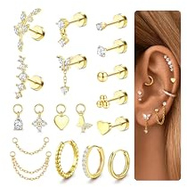 Adramata Helix Piercings Chirurgenstahl Ohrringe für Damen Hypoallergenes Ohr Piercings Klein Creolen mit CZ Charms Knorpel Ohrringe Piercing Set Conch Helix Tragus Piercing Ohr Gold/Silber 20G