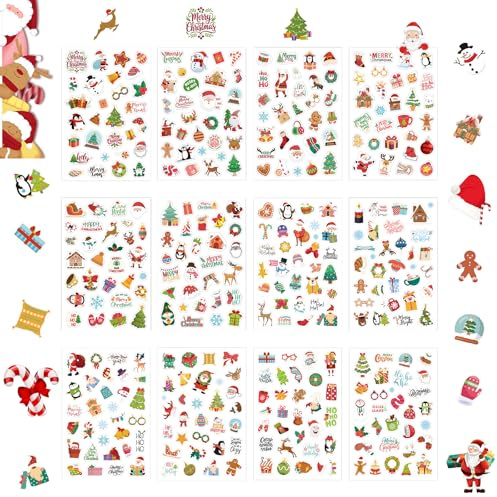 CHIHOLEN 352 Stück Aufkleber Weihnachten für Basteln, Weihnachtsmotive Weihnachtssticker, Selbstklebende DIY Weihnachtsaufkleber für Basteln von Weihnachtskarten, Scrapbook Fotoalben (B,Klein)