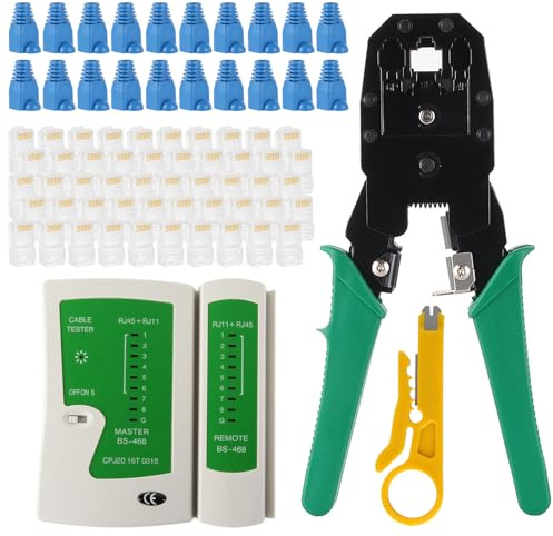 RJ45 Cable Plier and Crimp Tool Kit Pass Through Ethernet Crimper for 8P8C 6P4C 4P4C 4P2C Connectors Crimper Pliers with Cable Tester Etrhernet Crimper Tool for Network and Telephone Cables