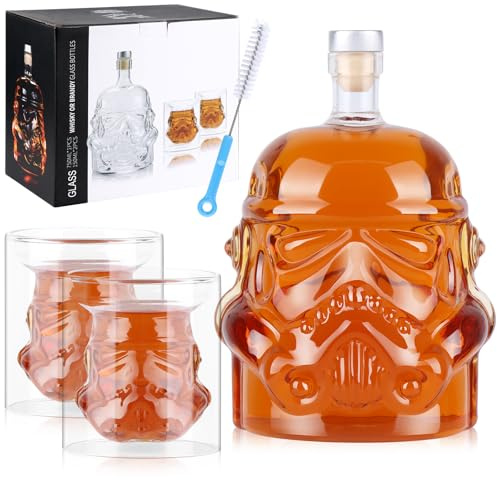 Whiskey Karaffe Dekanter Set, Whisky GläSer mit 2 GläSern und WeinglasbüRste, WiskeygläSer- Set, WhiskygläSer für Wein, LiköR, Scotch, Bourbon, Brandy, 750 ml