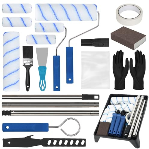 WANCHIY 19 Piece Paint Roller Set with Extension Pole,Blue | 9& 4 Roller, Wall Decorating Tools, Smooth Finish for Walls, Ceilings and Skirting Boards Blue