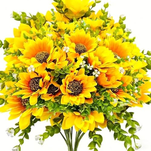 Aisamco 6 Girasoli UV Resistente Esterno | Mazzi finti, Casa veranda giardino, Matrimonio festa, Bouquet sposa, Giallo sole