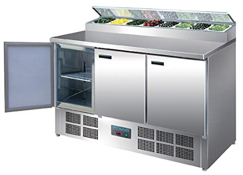 Polar Refrigeration G-Series 235W Pizza Food Prep Triple Door Counter Fridge 390 Litre, Stainless Steel, 2°C to 8°C, 1010(H)x1370(W)x700(D)mm, 3 Adjustable Shelves, Fan-Assisted Cooling | G605