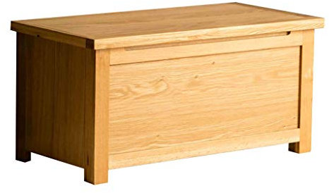 RoselandFurniture London Oak Blanket Box, Ottoman Shoe Storage Bench Chest | Large Solid Wooden Trunk or Toy Box for Bedroom, Hallway or Kids Room, Fully Assembled, W:87cm H:42.5cm D:42.5cm